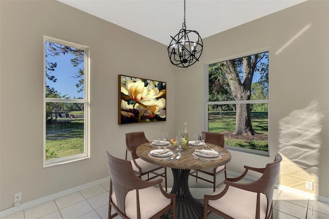 dining space with light tile patterned floors