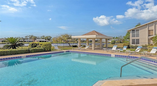 view of pool with a gazebo and a patio