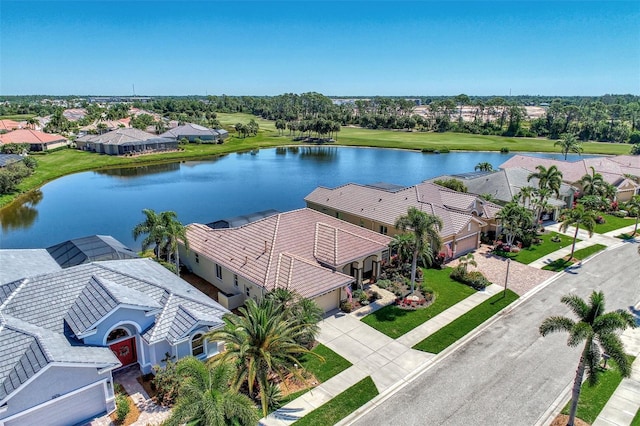 aerial view featuring a water view