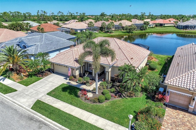 bird's eye view featuring a water view