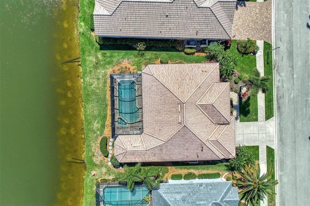 aerial view with a water view