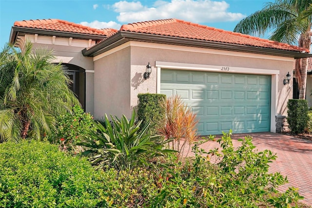 exterior space with a garage