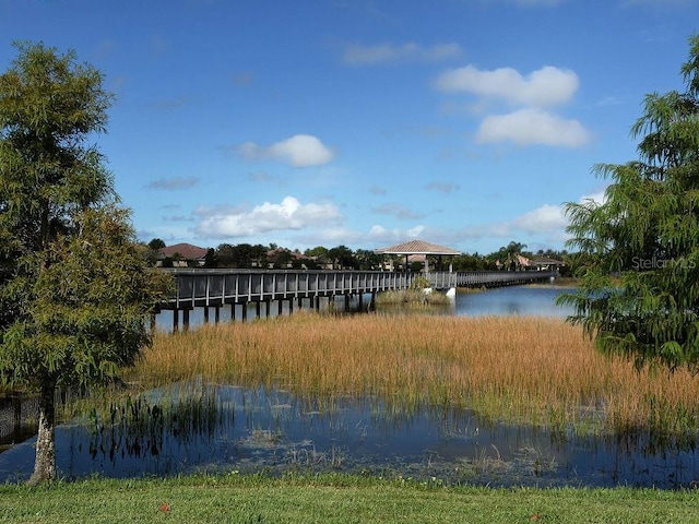 property view of water featuring a gazebo