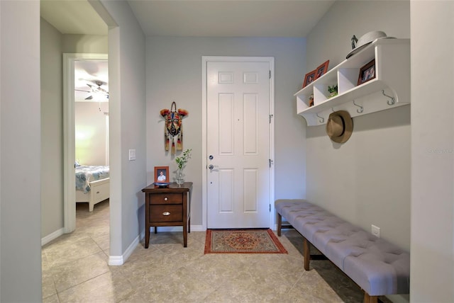 mudroom with ceiling fan