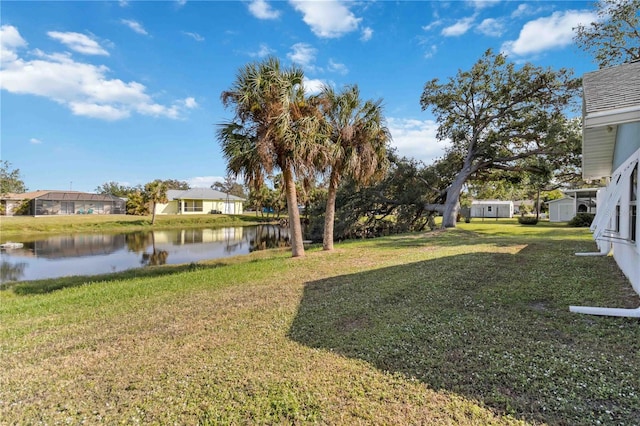 view of yard with a water view