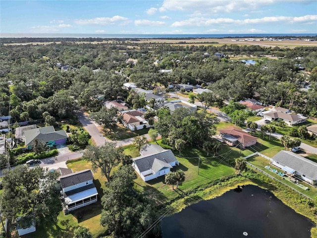 bird's eye view featuring a water view