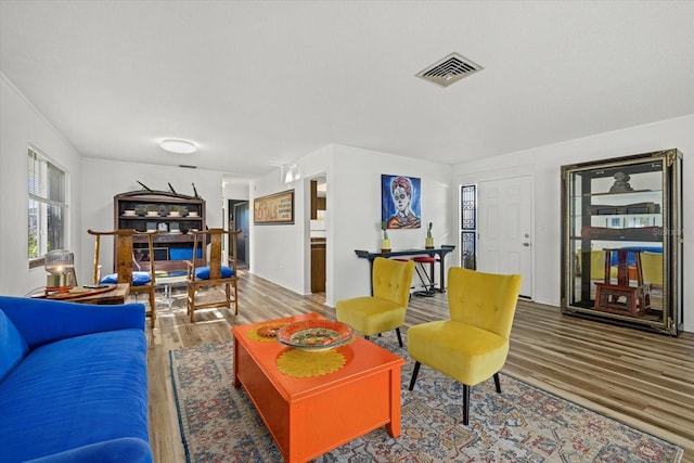 living room with wood-type flooring