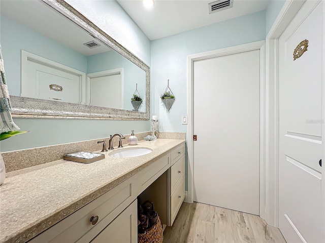 bathroom featuring vanity and wood-type flooring