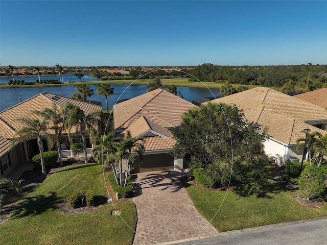 aerial view with a water view