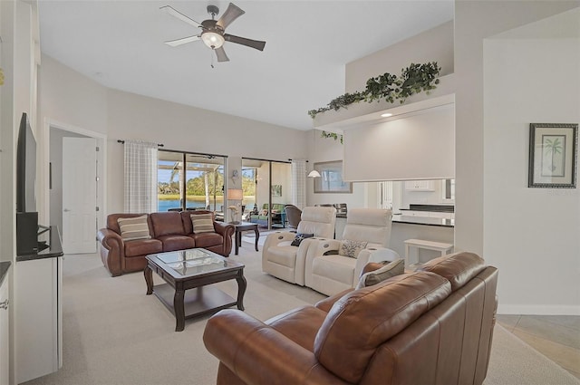 living room with ceiling fan