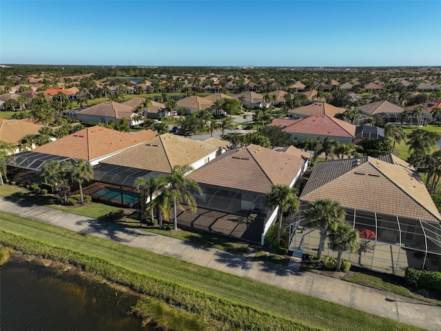 aerial view with a water view