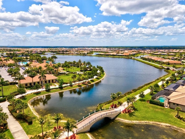 aerial view with a water view