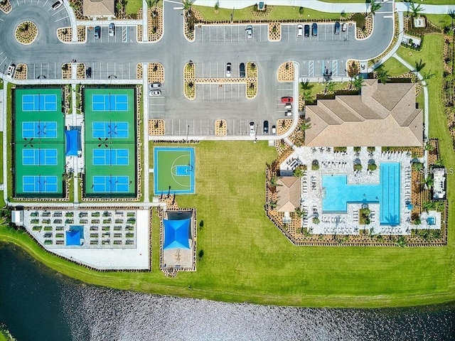 aerial view with a water view