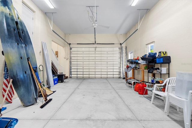 garage with ceiling fan