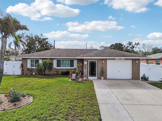 ranch-style house with a front lawn and a garage