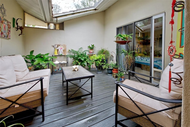 view of wooden balcony featuring a deck