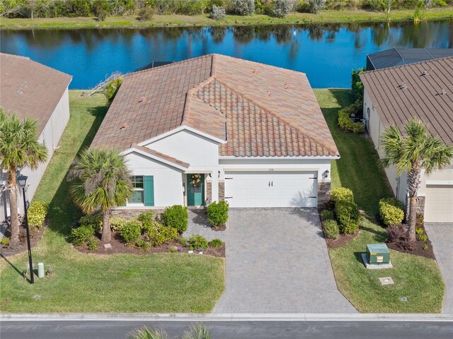 bird's eye view featuring a water view