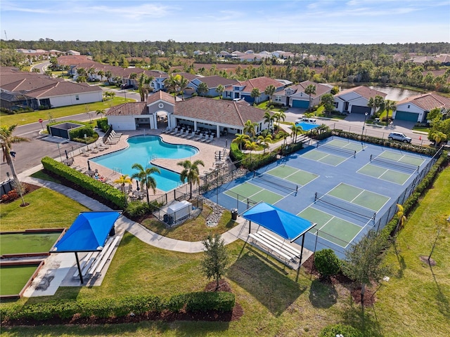 drone / aerial view with a residential view