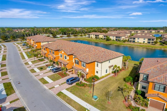 aerial view with a water view