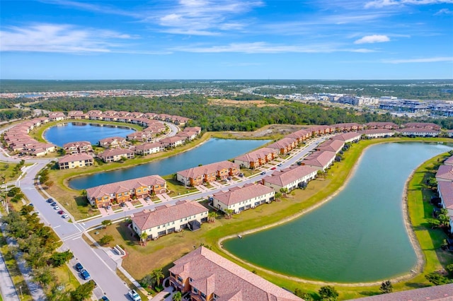 drone / aerial view featuring a water view