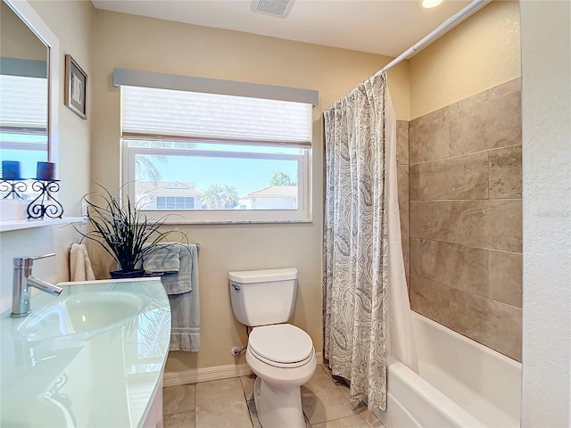 4 Windsor Dr, Englewood, FL 34223 - bathroom with vanity, visible vents, toilet, shower / tub combo with curtain, and tile patterned floors