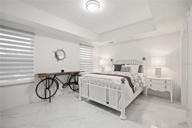 bedroom featuring a tray ceiling