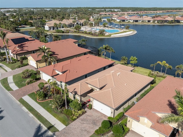 aerial view featuring a water view