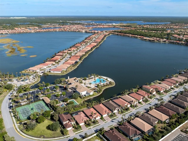 aerial view featuring a water view