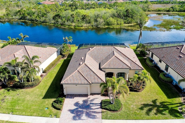 aerial view with a water view