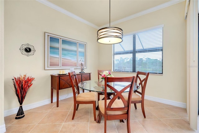 tiled dining room with crown molding