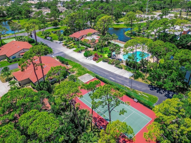 aerial view with a water view