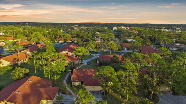 view of aerial view at dusk