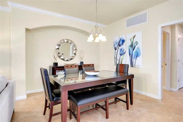 20100 Ragazza Cir Unit 101, Venice, FL 34293 - dining space with crown molding, a chandelier, and light tile patterned floors