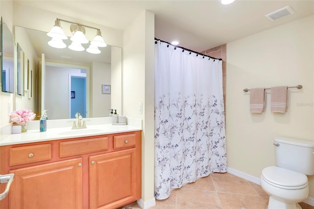 20100 Ragazza Cir Unit 101, Venice, FL 34293 - bathroom with vanity, tile patterned floors, curtained shower, and a chandelier