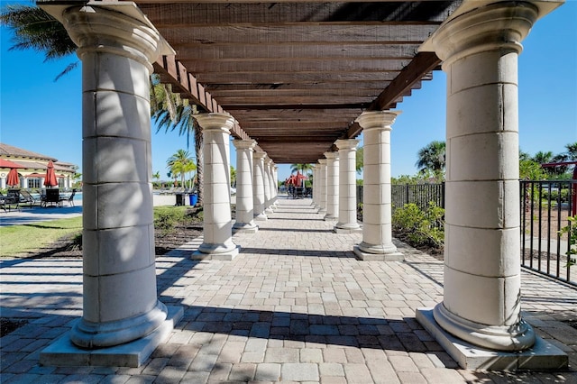 view of patio featuring a pergola