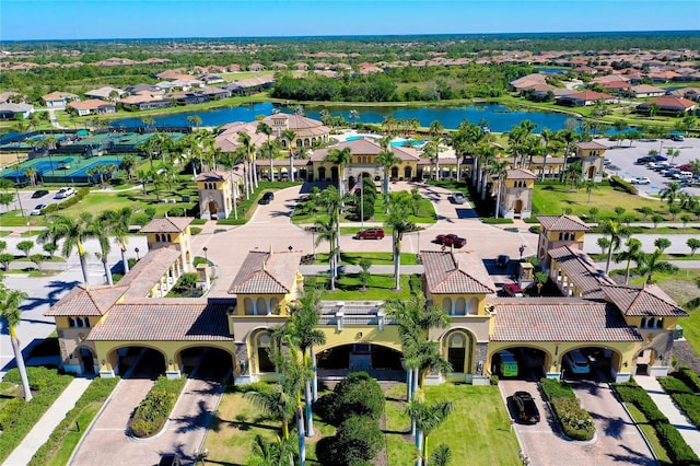 aerial view with a water view