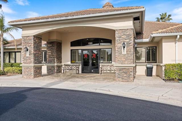 property entrance with french doors