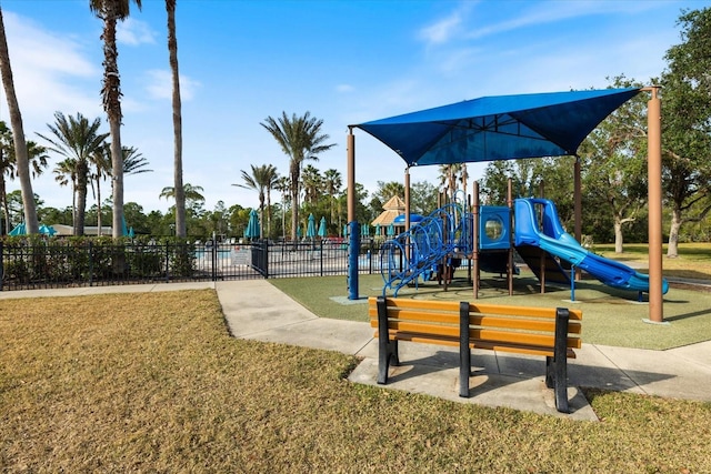 view of jungle gym with a yard