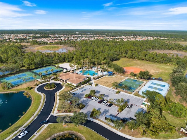 aerial view with a water view