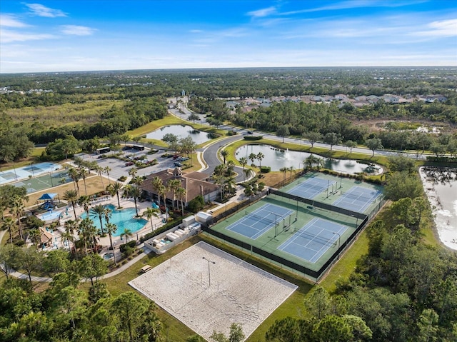 aerial view with a water view