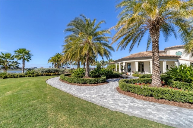 view of home's community with a lawn