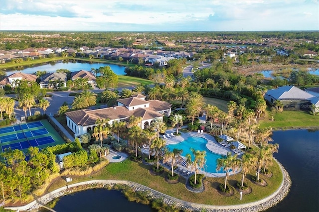 aerial view featuring a water view