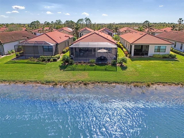 aerial view with a water view