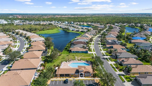 aerial view with a water view