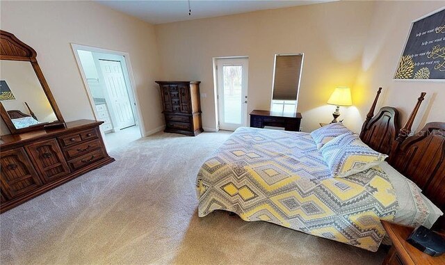 carpeted bedroom featuring connected bathroom