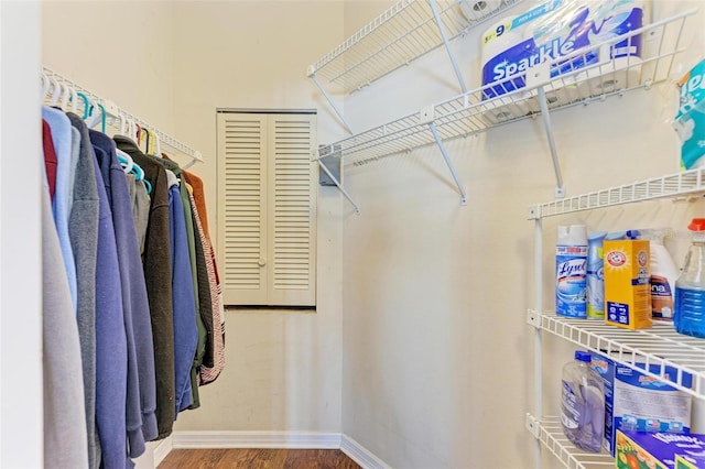 walk in closet with hardwood / wood-style floors