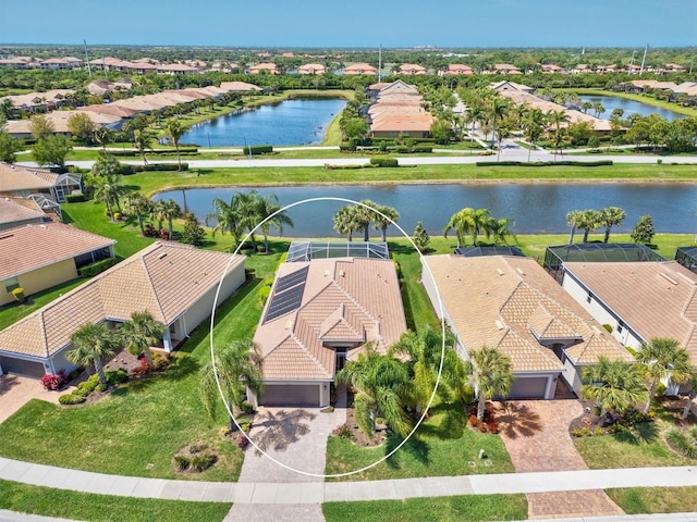 bird's eye view featuring a water view