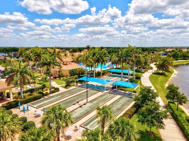 bird's eye view featuring a water view