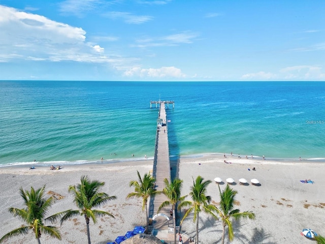 view of water feature featuring a beach view