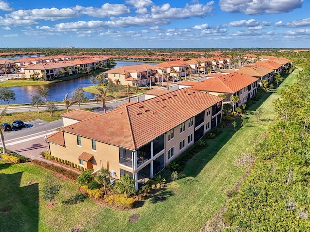 aerial view with a water view